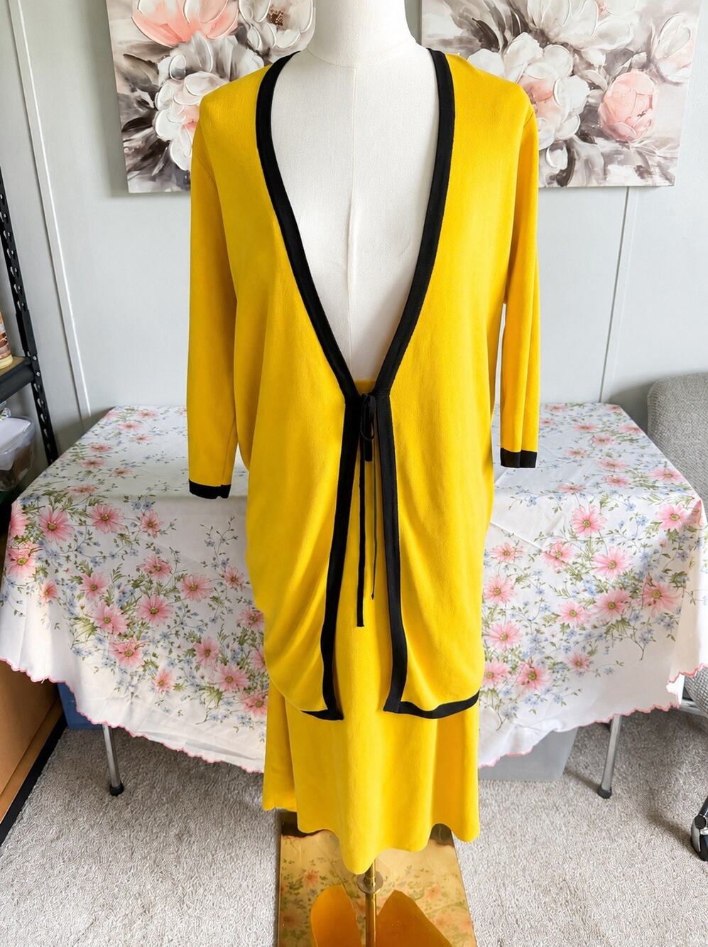 Beu Marc International 2PC Skirt Suit Set Plus Size 18 Yellow Black VTG 1980s